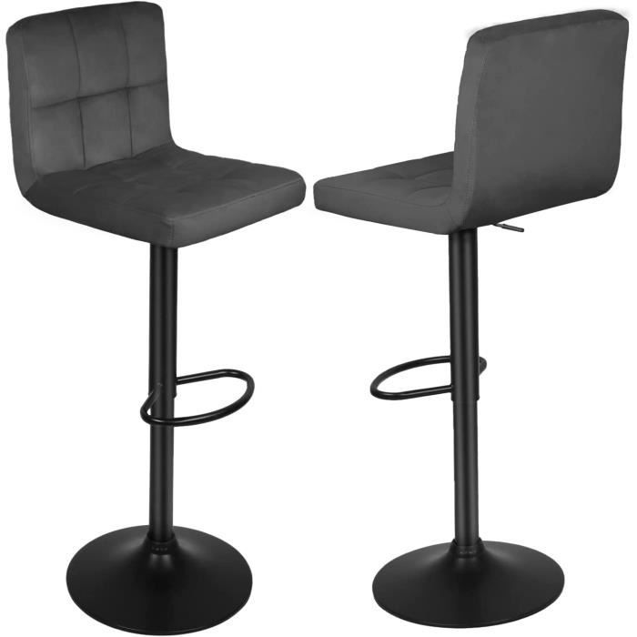 2 Tabourets De Bar SONGMICS - Velours Gris - Hauteur Réglable 85-107cm - Pivotants