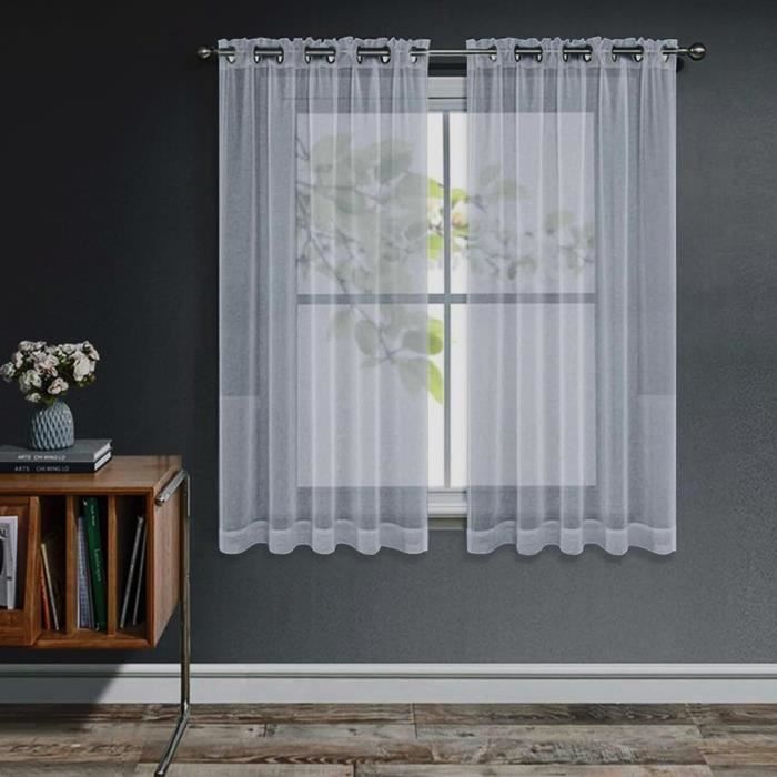 Rideaux Voilages Blanc Lot De 2, Rideau Court Organza Tulle Avec ...