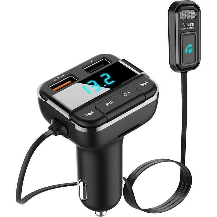 Transmetteur FM Bluetooth, Kit Voiture sans Fil Bluetooth Voiture 5.0 Double USB QC3.0 et 5V1A