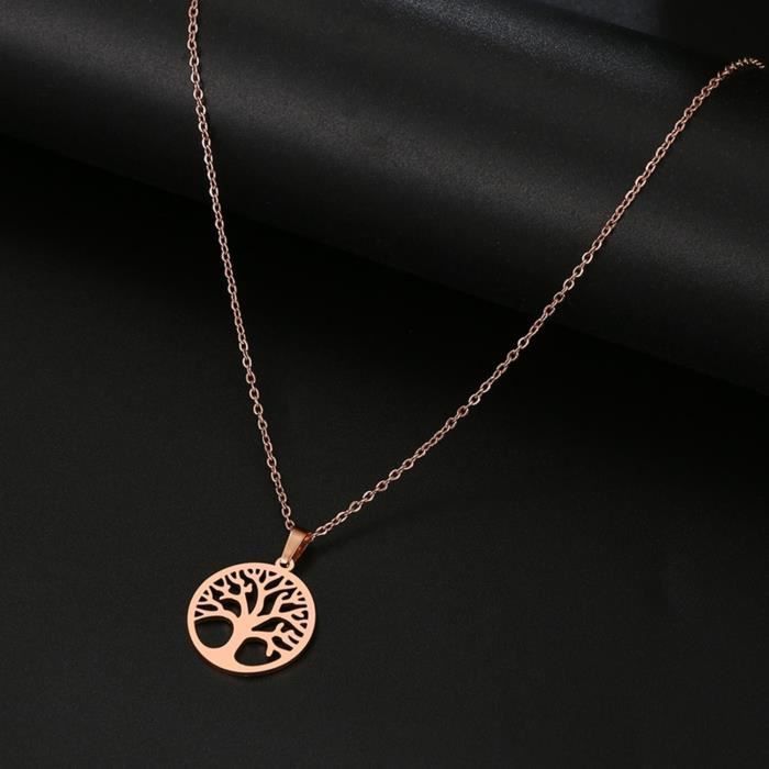 Collier arbre de vie acier inoxydable gol filled collier nature arbre chaine femme gold-filled collier feuille or dame cadeau femme france - Un grand marché