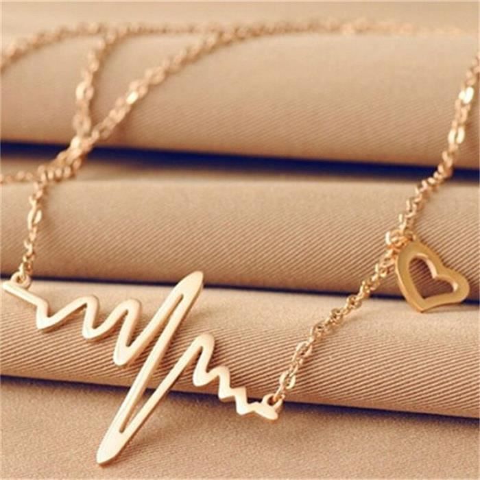 Idée cadeau saint valentin collier doré électrocardiogramme battement de coeur