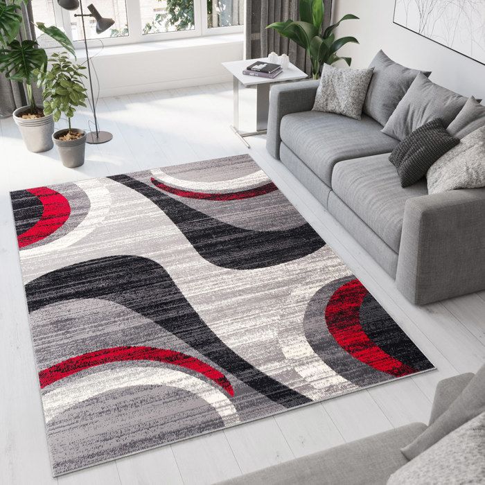 Tapiso Dream Tapis De Salon Chambre Design Moderne Gris Rouge Noir Vagues 120 X 170 Cm