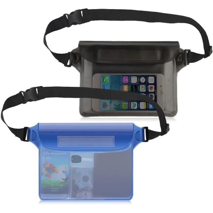 QEEUIFT Sac Banane Étanche 2 Pack - Pochette Téléphone Avec Sangle Réglable Pour Sports Aquatiques