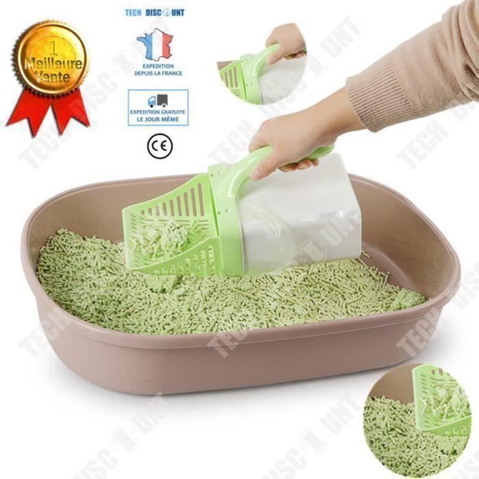 TD® pelle litiere chat lapin avec support ramasse crotte verte reservoir fine fermé grande taille ouverture dessus poubelle voyage