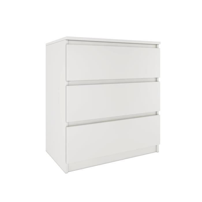 ASTER T3 - Commode 3 tiroirs - Chambre bureau salon - 77x70x40 - Meuble de rangement - Style Scandinave - Blanc ASTER T3 - Commode 3 tiroirs - Chambre bureau salon - 77x70x40 - Meuble de rangement - Style Scandinave - Blanc