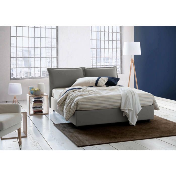 Dmora - Lit double Denise 205x175h95 cm Gris Panneau effet bois et Polyester Dmora - Lit double Denise 205x175h95 cm Gris Panneau effet bois et Polyester