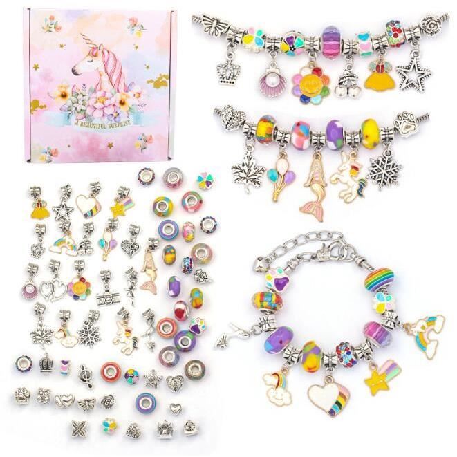 Fabrication de bijoux pour filles Bracelet Licorne sirène papillon Princesse Collier witgift Kit de bricolage pour enfants 500 pièces