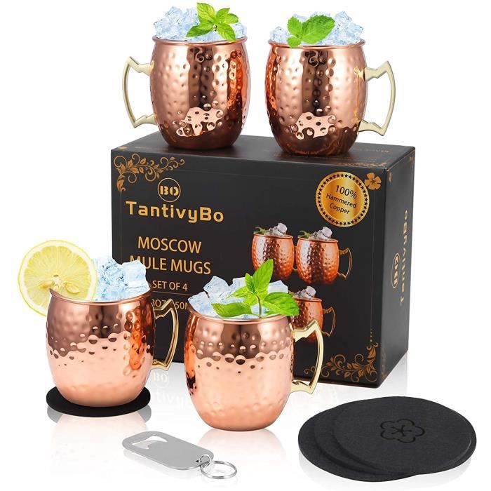 Achat Lot de 2 tasses à cocktail Moscow Mule en cuivre avec sous