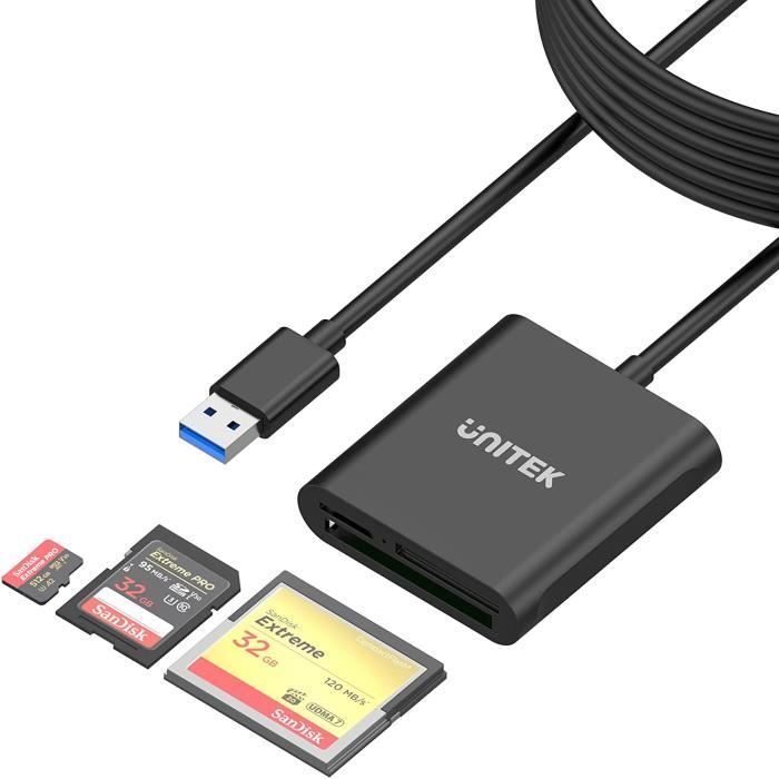 USB Lecteur de Carte avec 3 Slots,USB3.0 Lecteur Carte Compact Flash,Lire 3  Cartes Simultanément,Supporter la Carte Mémoire ,T[18] - Cdiscount  Informatique