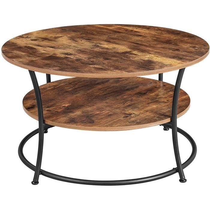 Tables Basses Ronde,Tables Basse Salon avec Accents en Bois et Cadre en métal Robuste Assemblage Facile Bois