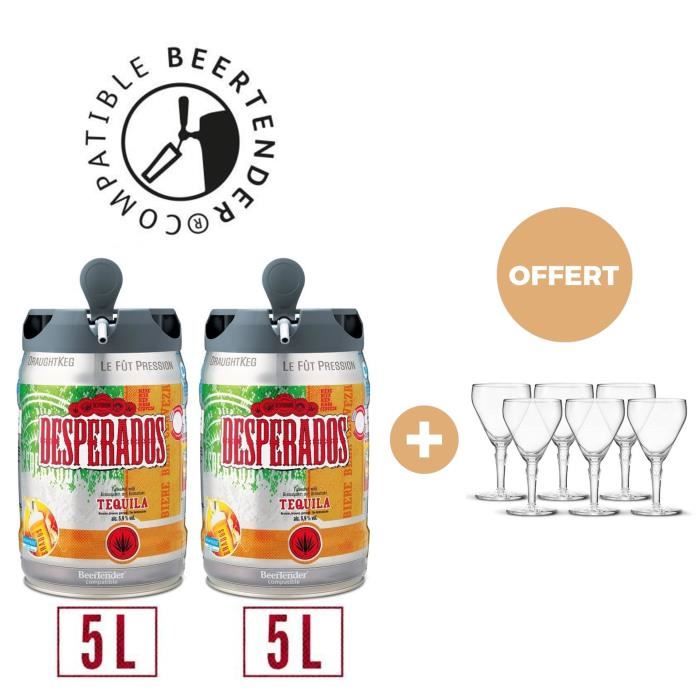 2x 5L + 6 verres OFFERTS - DESPERADOS Fûts de bière blonde Téquila  compatible Beertender - La cave Cdiscount