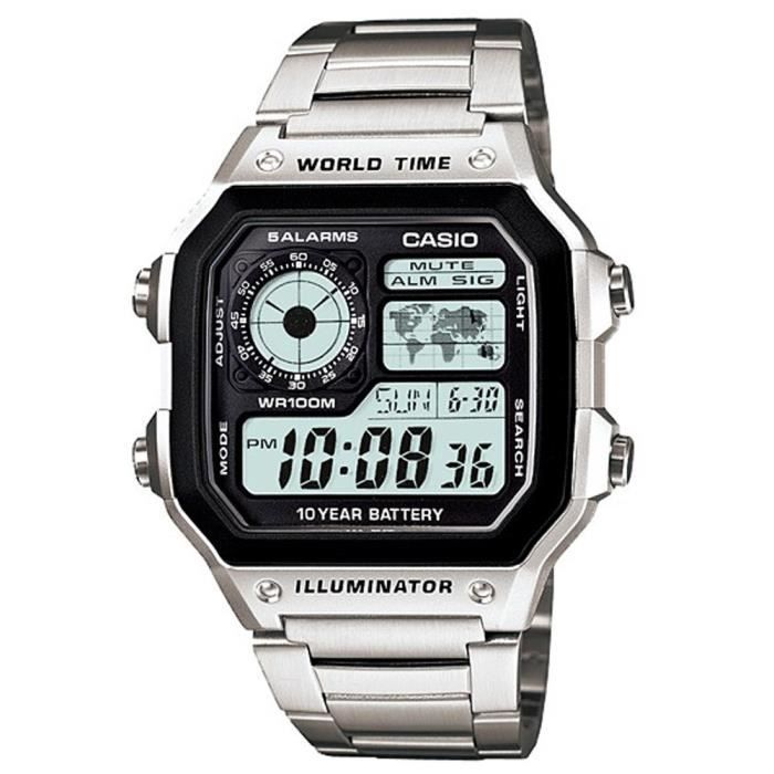 Montre - CASIO - AE-1200WHD-1A - Quartz - Homme - Noir - Acier inoxydable