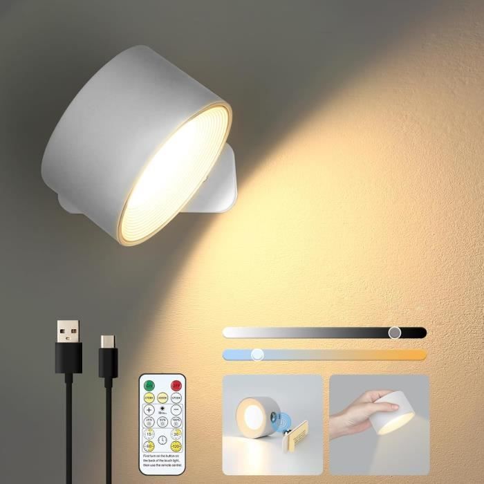 Applique Murale LED Touch - 3 Luminosités, 3 Températures De Couleur, Rotation 360° - Avec Port USB