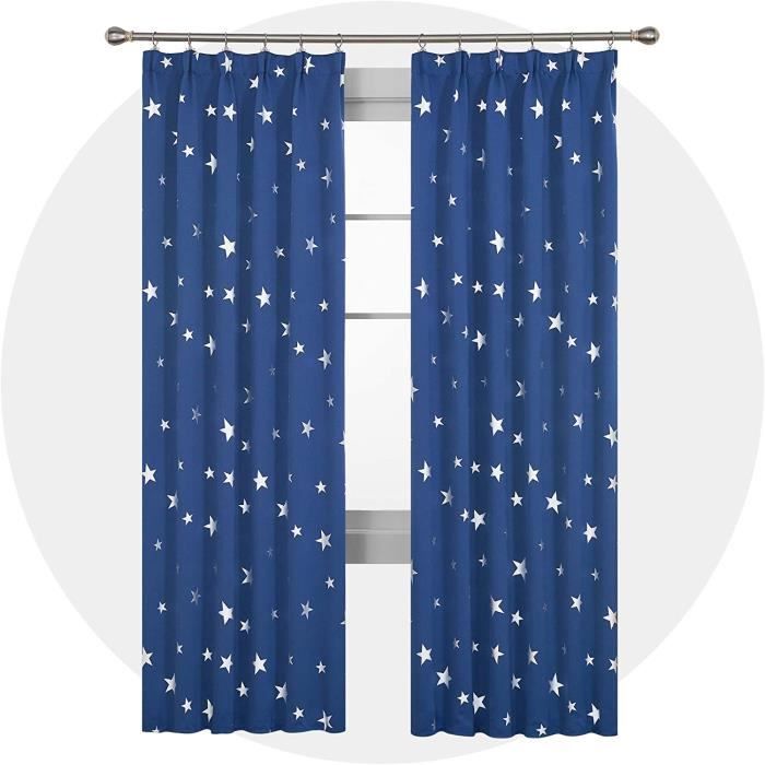 Deconovo Lot De 2 Rideaux Occultants Thermique Rideaux Motif Etoile Argente Avec Galon Fronceur Pour Chambre Bebe 117x229cm Bleu Cdiscount Maison