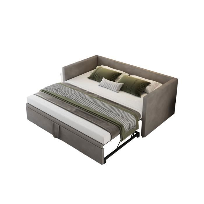 lit capitonné, canapé-lit extensible multifonctionnel avec sommier à lattes pour chambre et salon, 90x200cm et 180x200cm, gris