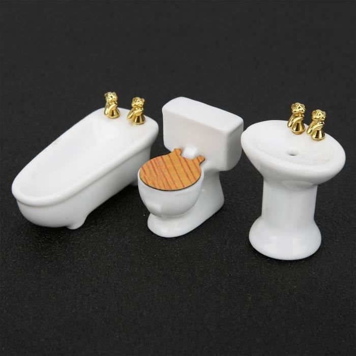 Baignoire Miniature 1/12 Pour Maison De Poupée – Résine Blanche Avec Boule De Bain Et Tapis