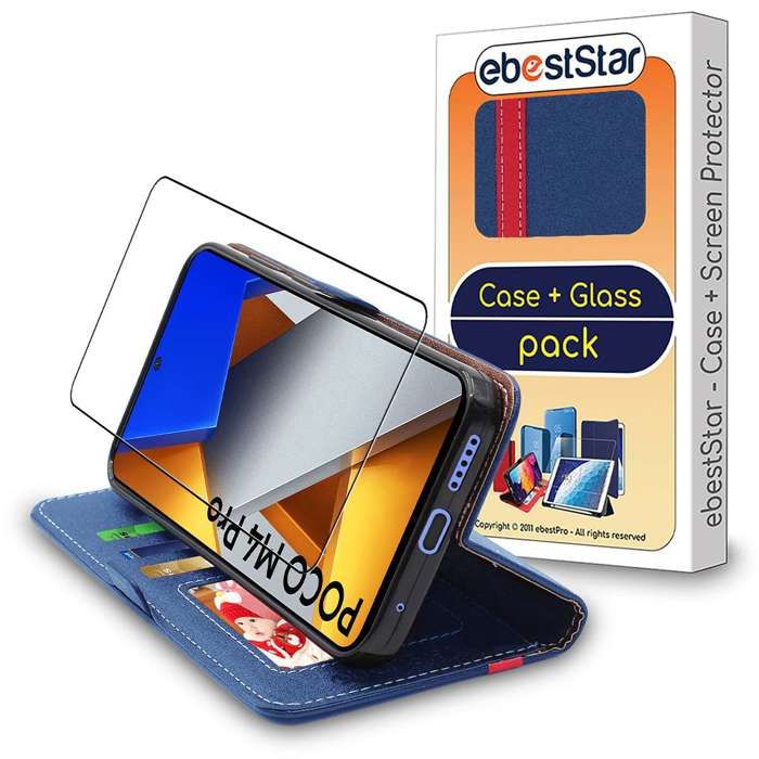 Coque Portefeuille + Verre Trempé Pour Xiaomi 11T/11T Pro - Bleu Foncé/rouge - Neuf