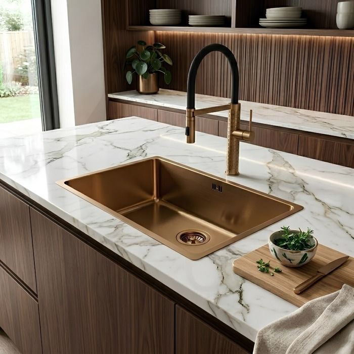 Architek Mitigeur de cuisine à Douchette Mobile - Cuivre brossé - Essebagno