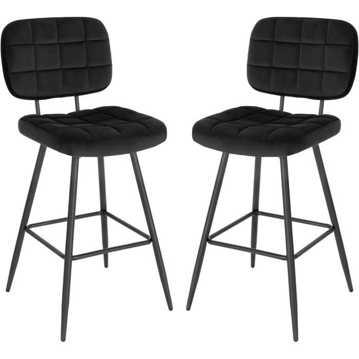 EUGAD Tabouret Bar Lot de 2 Chaise de Bar Tabouret de Cuisine en Velours et Métal Siège Rembourré Noir E0AG0027-2