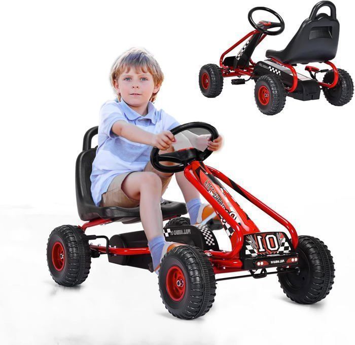SOARS Voiture Enfant Kart à Pédales Rouge - Sièges Réglables, 4 Roues Antidérapantes, Avant/Arrière, Charge 30kg