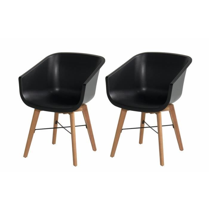 Chaises Hartman en résine et eucalyptus AMALIA - Noir - Lot de 2