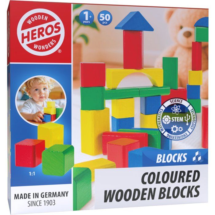 HEROS Blocs de construction en bois 100 % certifié FSC® 50 pièces Dès