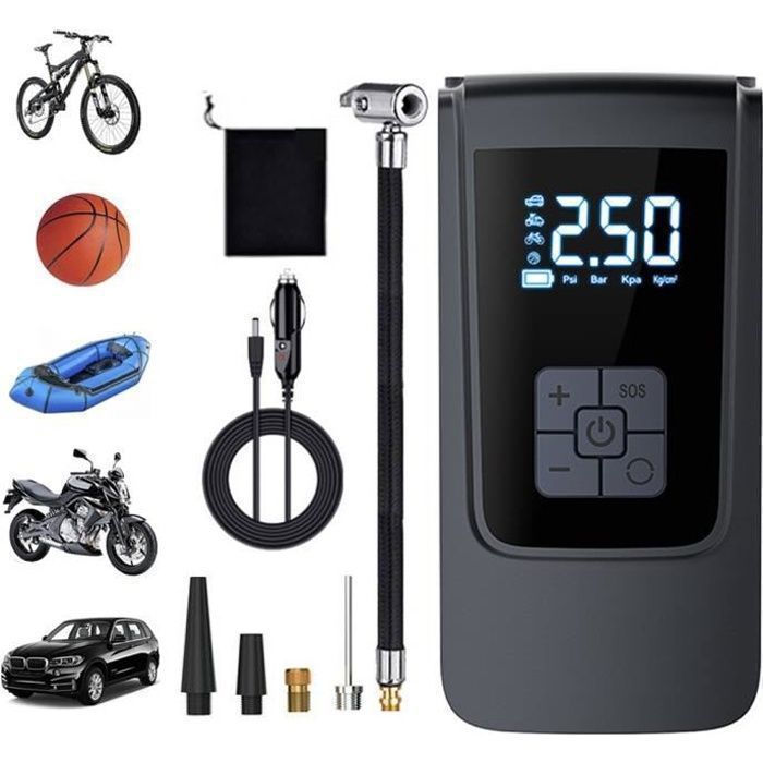 Compresseur dairMini Pompe de pneu portable Écran LCD et Lampe LED avec 4 Modes Gonfleur Electrique pour VoitureMoto ect