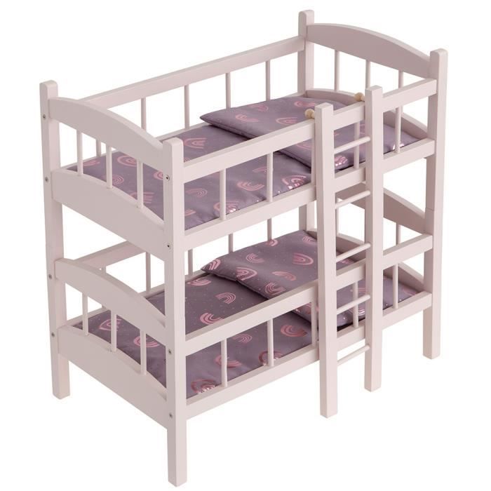 Lit Superposé En Pin Pour Maison De Poupées 1:12 - Matelas Bleu Et Blanc Inclus | Miniature Tumdee