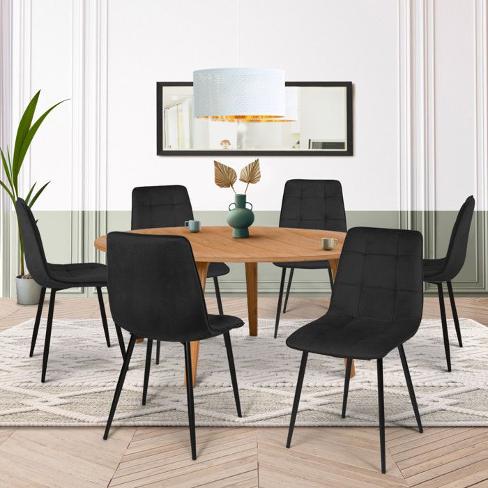 Chaises De Salle à Manger En Velours - Lot De 6 - Design Moderne, Piètement Métal, Confortables - Plusieurs Couleurs