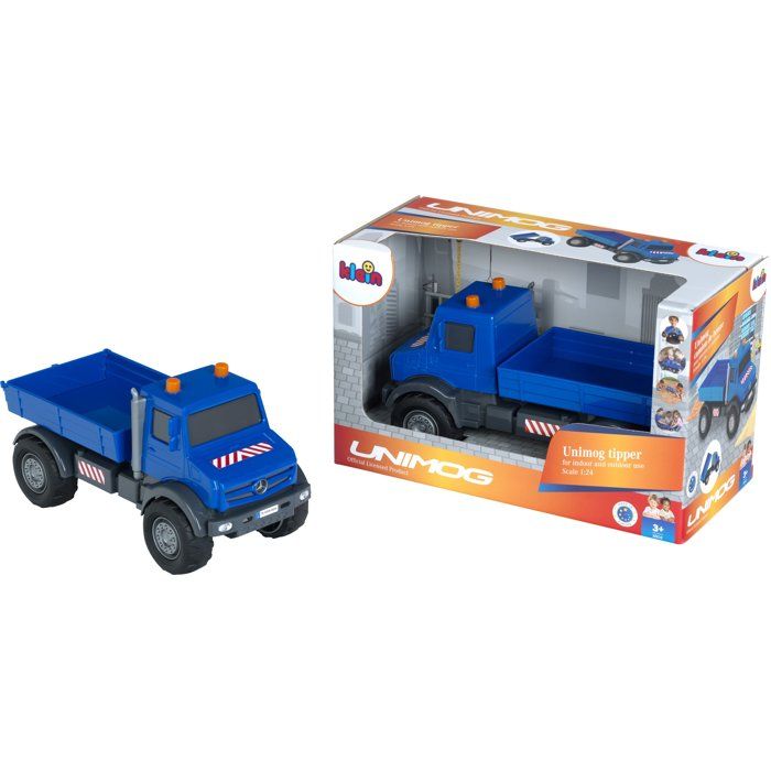 Camion benne tout terrain KLEIN 3802 Mercedes Unimog Roues souples et benne basculante Échelle 1:24 Dès