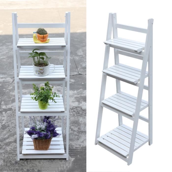 4 étagères Escabeau pliable en bois Escalier pour fleurs 115,5 cm MathRose Escalier à plantes en bois Blanc