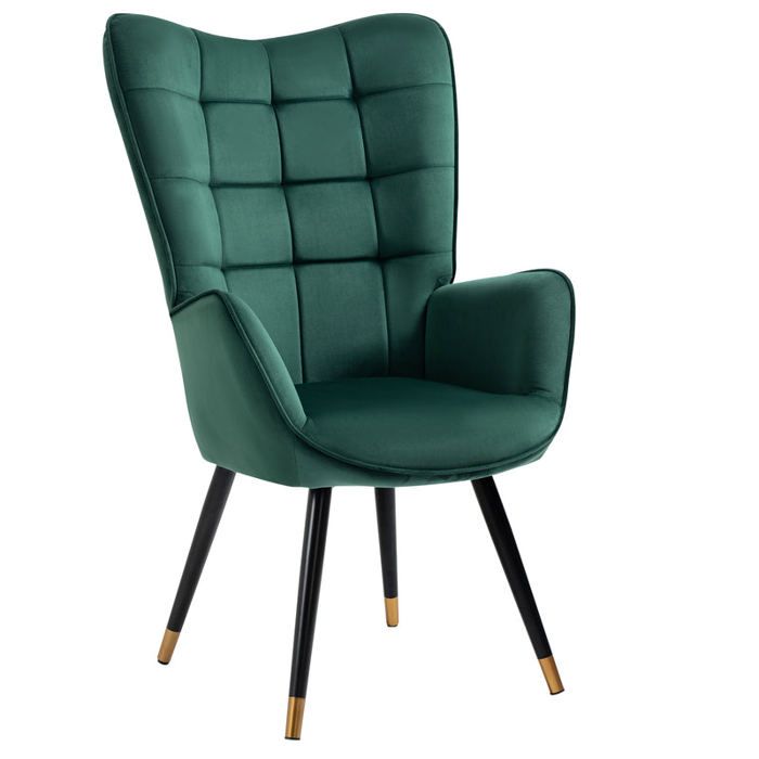 Fauteuil en Velours Vert Céladon et pieds en bois