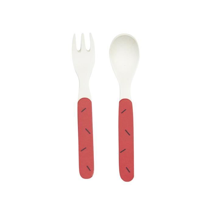 Couverts Bébé 3 Pièces - Fourchette + 2 Cuillères En Inox 304 - Poignée Ergonomique Fraise - Pour Autonomie