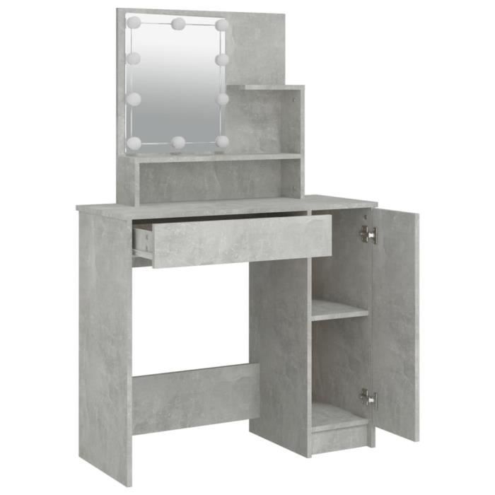 Coiffeuse - MOTHINESSTO - LY0481 - Gris béton - 865x35x136 cm - LED intégrées