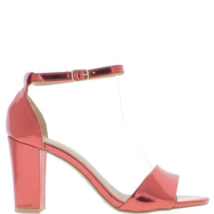sandale a talon carré rouge