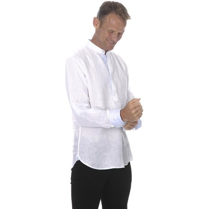 LVCBL Henley Chemise dété à manches longues pour homme Chemise de loisirs en lin Coupe droite
