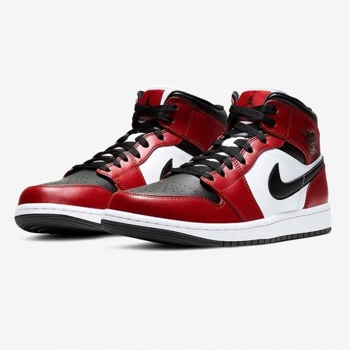 Nike Air Jordan 1 Mid Retro Chicago Black Toe Chaussures de Basket Pas Cher  Jordan One pour Homme Femme Rouge - Noir