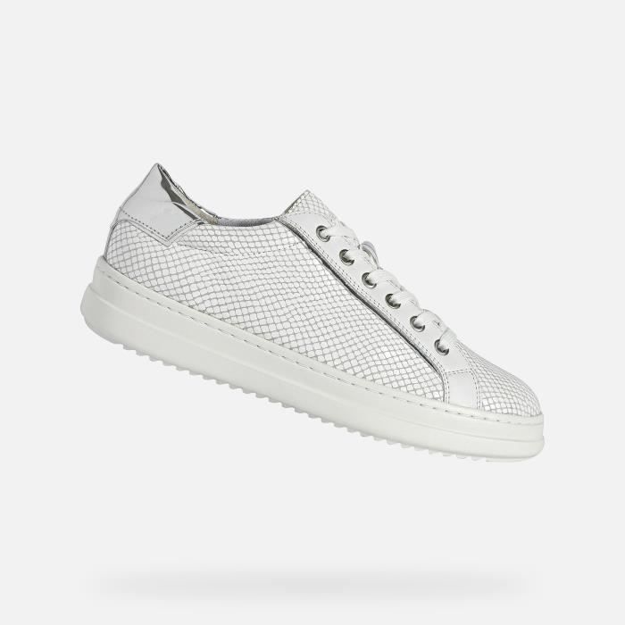 Baskets basses femme GEOX Pontoise Cuir Blanc Plat Lacets Blanc et argent Cdiscount Chaussures