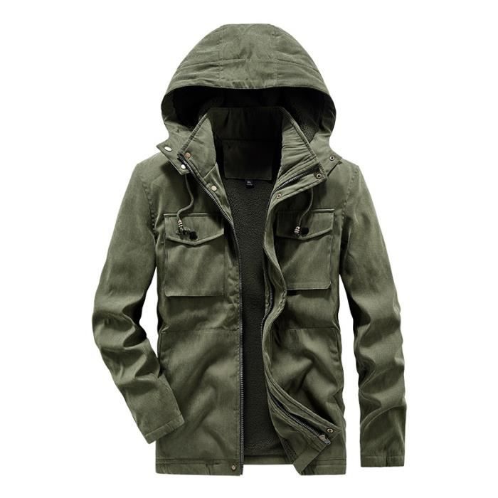 Blouson Homme Doublee Polaire Hiver Chaude Travail Exterieur avec Capuche Vert militaire Vert militaire Cdiscount Pret a Porter