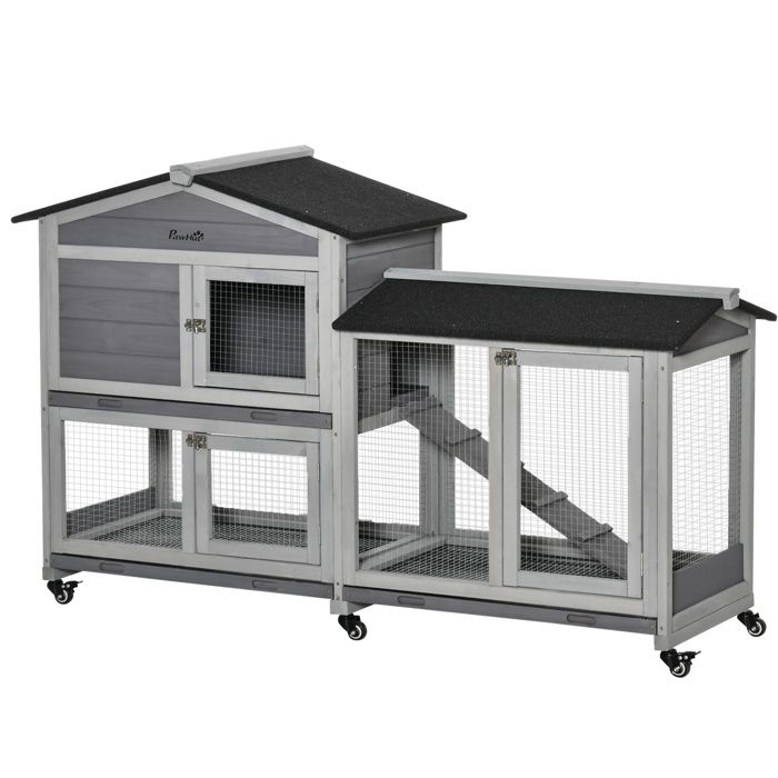 PawHut - Clapier - Bois de Sapin - 157.4x53x99.5cm - Gris PawHut - Clapier - Bois de Sapin - 157.4x53x99.5cm - Gris