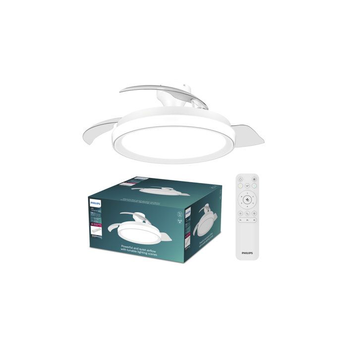 Ventilateur de plafond Philips Bliss Pales rétractables Diamètre 106 cm LED intégrée + télécommande