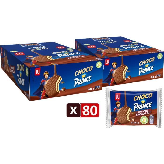 Choco Prince de LU - 2 Packs de 40 sachets - Biscuits Enrobés de Chocolat au Lait et Fourrés Goût Chocolat - Biscuits au Blé Complet