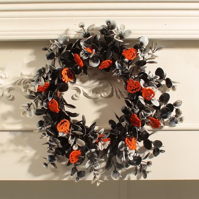 Couronne Halloween Plumes Noires Corbeau 35 Cm Avec Lumières - Décoration Porte, Intérieur, Festival Effrayant