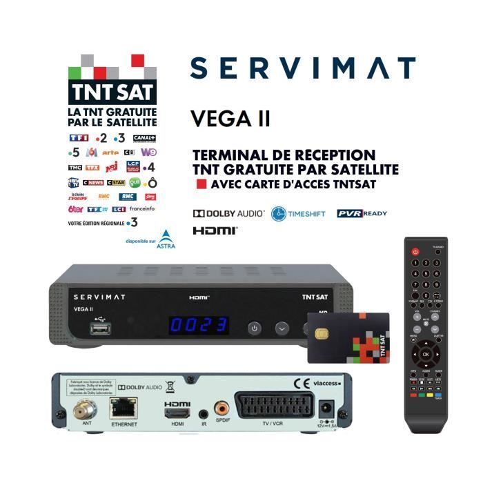 Récepteur TV satellite Full HD - SERVIMAT VEGA II + Carte d'accès TNTSAT V6 - Astra 19.2°, Time Shift, Son Dolby Digital +, TNT Gra