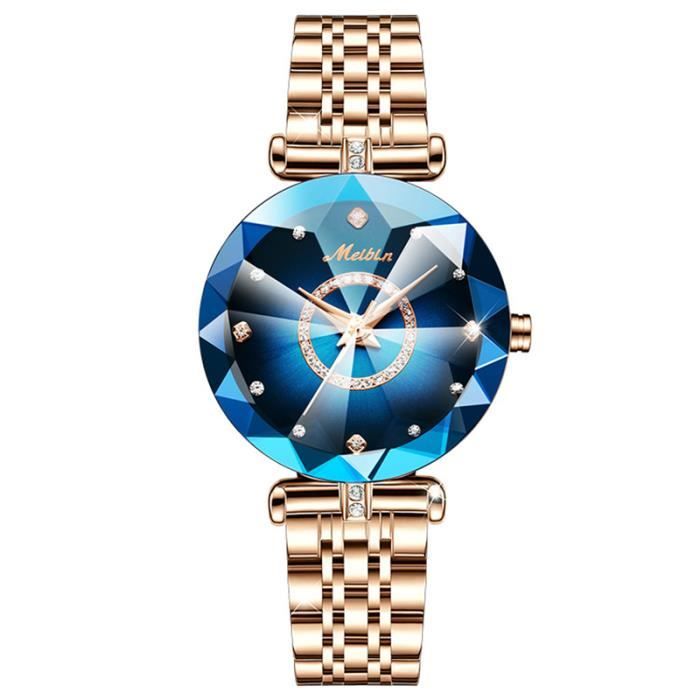 SHARPHY Montre femme quartz cadran en cristal diamant bracelet en acier étanche mode bleu grâce luxe