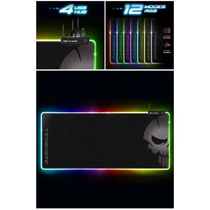 Tapis de souris GAMER RGB LED Antidérapant 12 Modes RGB GAMING Skull - M  SPIRIT OF GAMER MULTICOULEURS + hub 4 ports USB - Cdiscount Informatique
