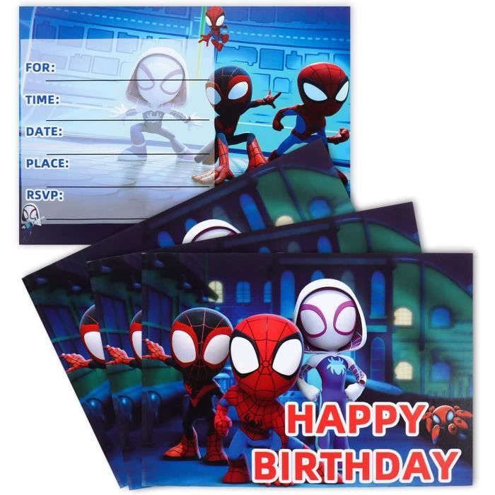 6 Cartes d'Invitation et Enveloppes en carton FSC Spiderman™ Crime Fighter  - Jour de Fête - LICENCES ET THEMES - Boutique Jour de fête