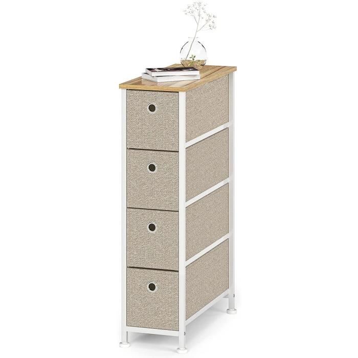 Meuble de Rangement Commode étroit à 4 Tiroirs en Tissu Petite Metallique Pieds