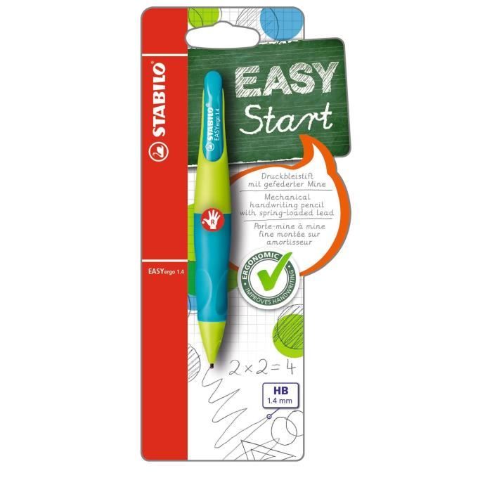 STABILO EASYergo - 1 porte-mine 1.4 droitier + 3 mines HB - turquoise/vert clair