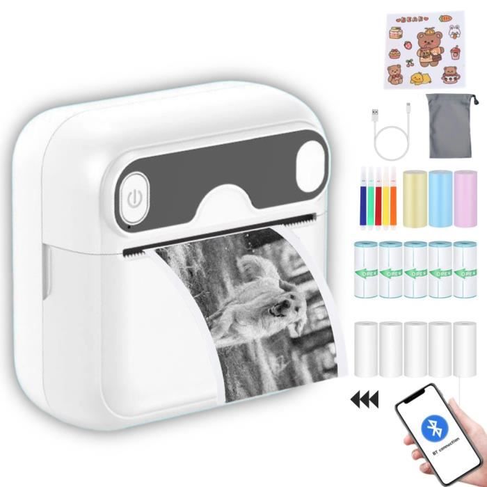 Mini Imprimante Portable, avec 5 Rouleaux de Papier Thermique, 6 Stylos  pour Smartphone Compatible avec Android, Système iOS APP - Cdiscount  Informatique